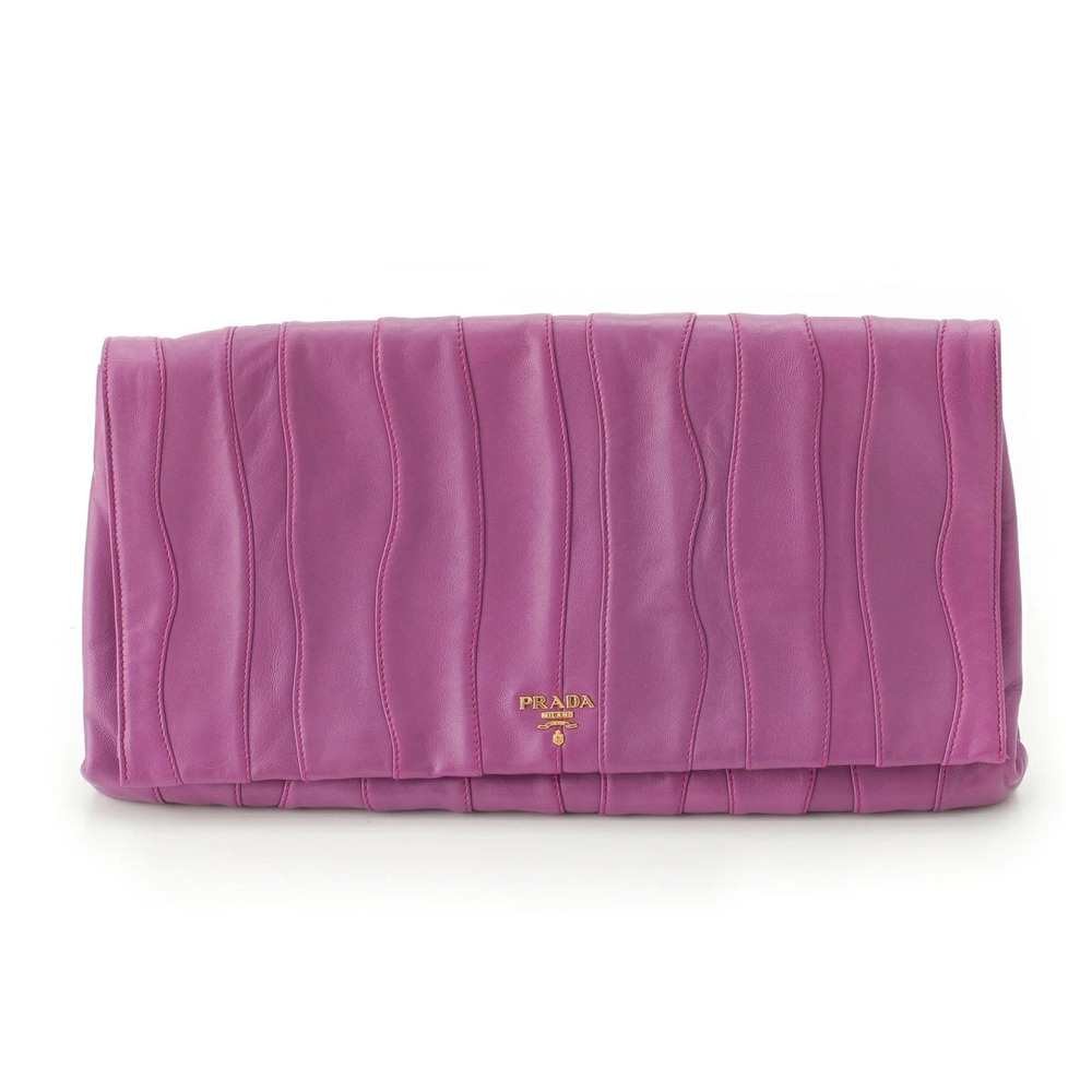 Prada Leather Nappa Stripe Clutch Bag Purple